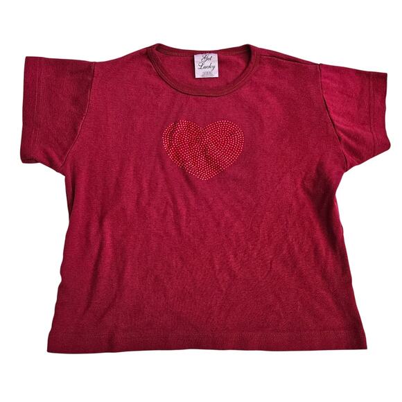 Get Lucky U.S.A. Tops - Y2k Baby Tee Rhinestone Heart Baby Tee Deadstock Get Lucky - Size Large